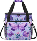 Purple Butterfly Travel Coffee Maker Carrying Bag Butterflies Rustic Floral Large Organizer Storage Tote Bag Insulated Reusable Cooler Lunch Bags