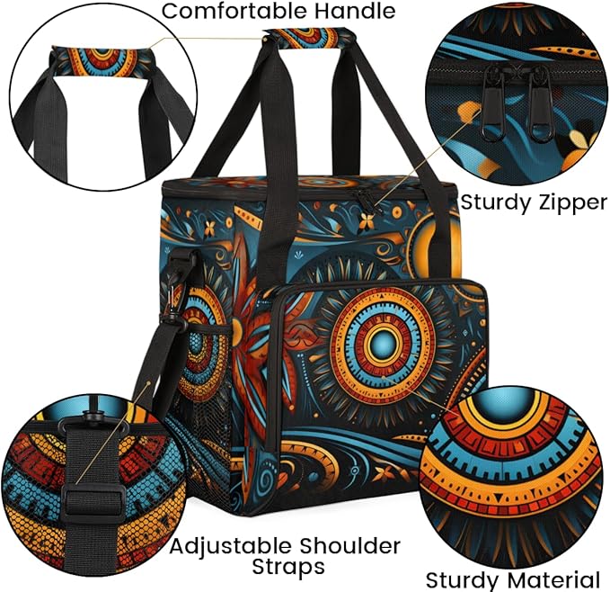 Sun and Moon Coffee Maker Carrying Bag Geometry Aztec Travel Storage Bag Compatible with K-Mini or K-Mini Plus Single Serve Coffee Brewer Carrying Case with Multiple Pockets &amp Shoulder Strap