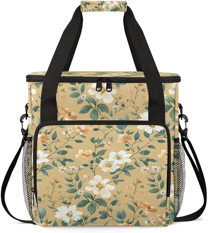 Whimsical Flower Coffee Maker Carrying Bag Portable Travel Storage Tote Bag Compatible with K-Mini or K-Mini Plus Single Serve Coffee Brewer Carrying Case with Multiple Pockets &amp Shoulder Strap