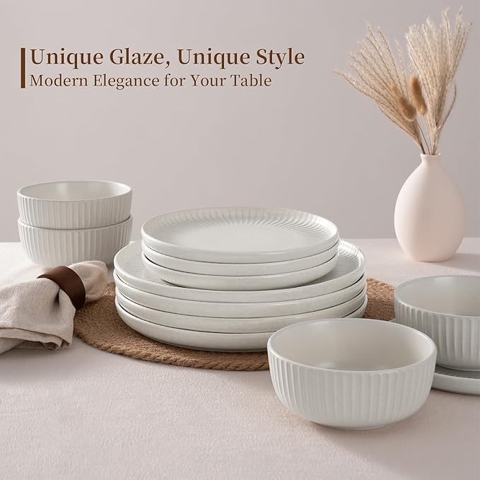 Famiware Dinnerware Sets Plates and Double Bowls Dish Set of 4 (16 Pieces) - Dishwasher &amp Microwave Safe Chip Resistant Reactive Glaze