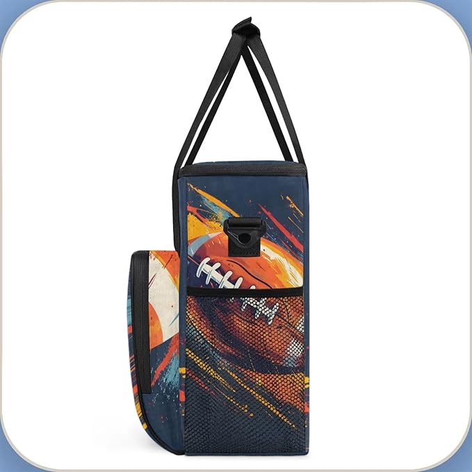 Football Pattern Coffee Maker Carring Bag Large Insulated Storage Organizer Case Tote Bags with Shoulder Strap for Travel Work Picnic