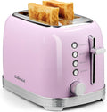 Toaster 2 Slice Retro Stainless Steel with 1.5” Extra Wide Slots Bagel Defrost Reheat Cancel Functions 6 Bread Shade Settings Removable Crumb Tray Pastel Pink