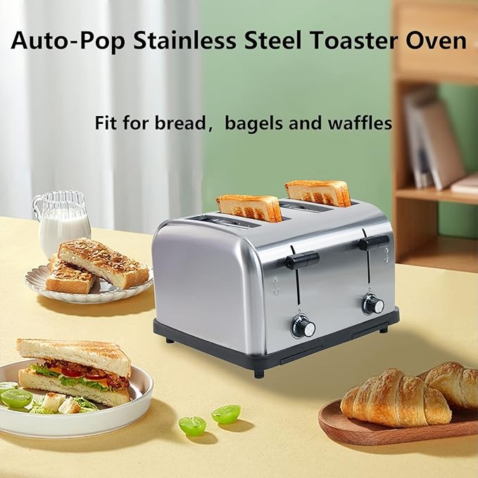 Clivia Commercial Toaster for Restaurant 4 Slice ToasterCommercial Bread Heating Machine Automatic Pop-UpStainless Steel Bread OvensSilver