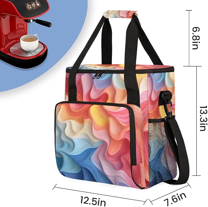 Tie Dyeing Coffee Maker Carrying Bag Rainbow Portable Travel Storage Tote Bag Compatible with K-Mini or K-Mini Plus Single Serve Coffee Brewer Carrying Case with Multiple Pockets &amp Shoulder Stra