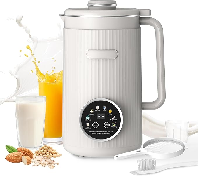 35oz Nut Milk Maker Machine: 8-in-1 Soy Milk Maker with Auto Clean &amp 20-Blade - Multi-Function Nut Milk Machine with Self-Cleaning Auto Shutoff for Vegan Drink (White)