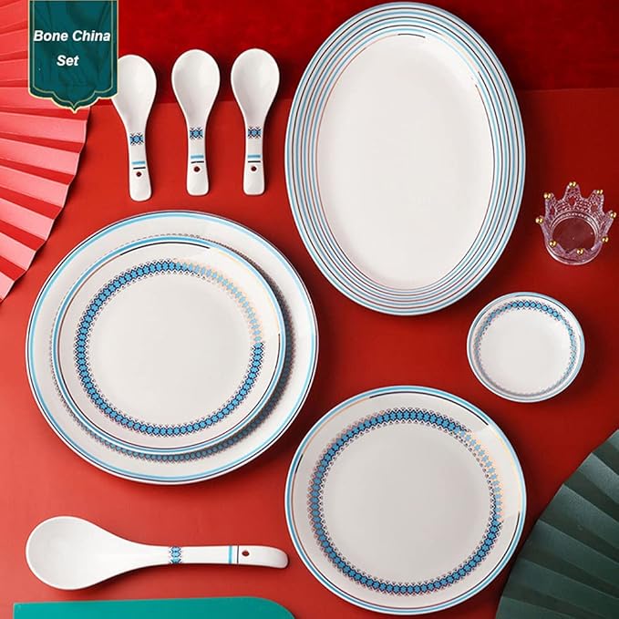 Ceramics Dinnerware Set 60 Piece Bone China Porcelain Dishes Set Microwave Oven and Dishwasher Safe Dinner Sets