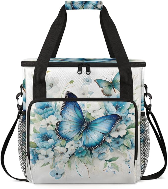 Flowers Butterfly Coffee Maker Carrying Bag Retro Butterfly Travel Storage Bag Compatible with K-Mini or K-Mini Plus Single Serve Coffee Brewer Carrying Case with Multiple Pockets &amp Shoulder Str