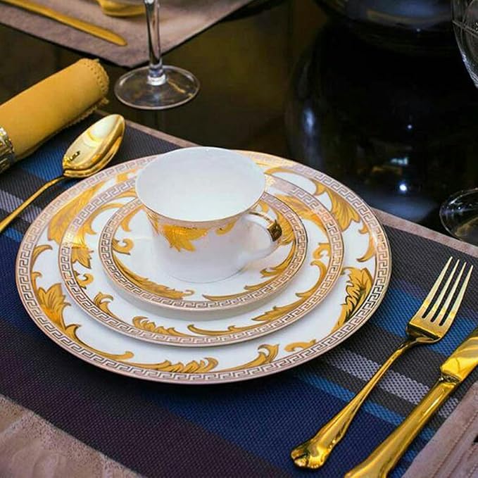 uropean Style Dinnerware Set Service for 4 Bone China Dinnerware Sets Unbreakable Porcelain Dinner Sets Coffee Cup and Saucer Tableware Set Steak Dinner Plates Dish Se golden hook-03