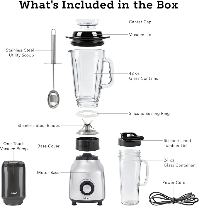 Tribest Glass Personal Vacuum Blender PBG-5001-A Antioxidation Vacuum Blender