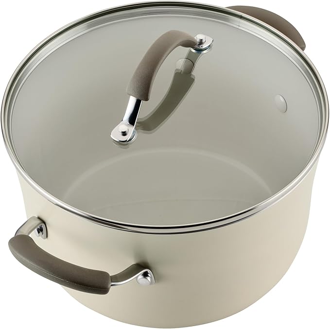Rachael Ray Cucina Ceramic Cookware Set - 13 Pieces - Ceramic Pots and Pans Set w/Nonstick Frying Pans Saute Pan Saucepans Stockpot Lids Pan Protectors &amp Cooking Utensils - Almond