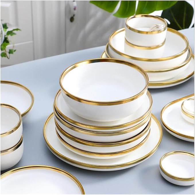 Dinner Sets Gold Bright White Porcelain Dinner Sets Ceramic Bowl Dish Plates Set Porcelain Dinnerware For Household HotelBright 2people Set