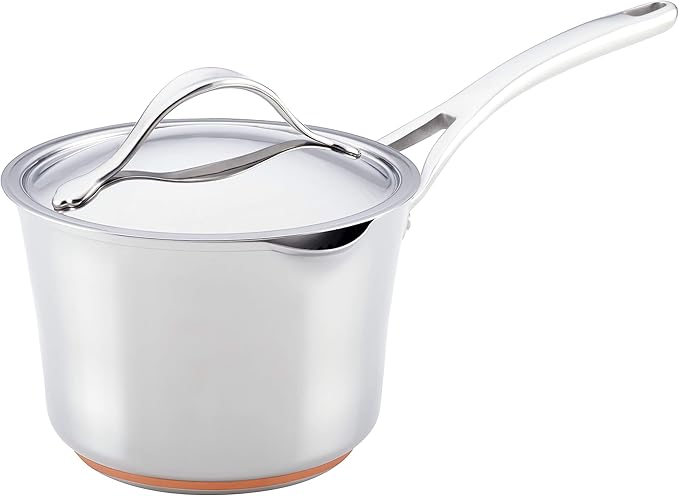 Anolon 77448 Nouvelle Stainless Steel Sauce Pan/Saucepan with Straining and Lid 3.5 Quart Silver
