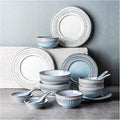 Ceramics Dinner Sets 16 Pieces Relief Craft Porcelain Dinnerware Set|Retro Blue and White Cereal Bowl Steak Plate and Soup Bowl