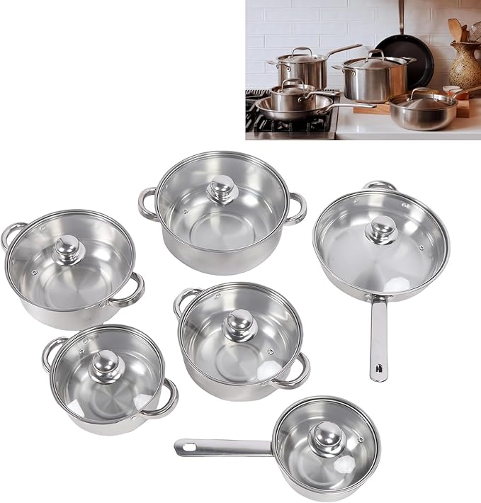 Thickened Stainless Steel Cooking Set Even Heating Cookware with Lids Sturdy Connection Pots and Pans for Kitchen Promoting Better Cooking Results Every Time