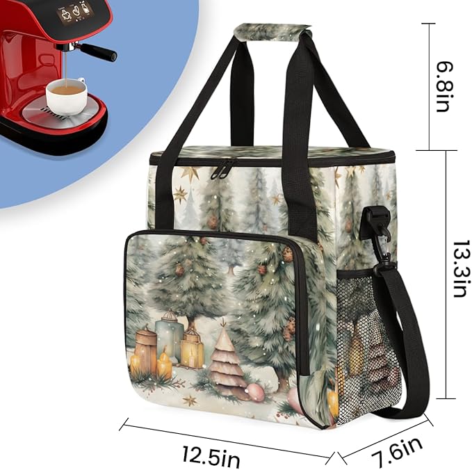 Cute Christmas Tree Coffee Maker Carrying Bag Portable Travel Storage Tote Bag Compatible with K-Mini or K-Mini Plus Single Serve Coffee Brewer Carrying Case with Multiple Pockets &amp Shoulder Str