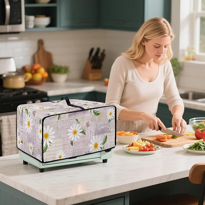 Doojoayie 4 Slice Toaster Oven Covers for Kitchen Counter Daisy Print Toaster Cover 18.5x14.5x 9 Small Appliance Dust Protector Kitchen Decoration Gifts for Women