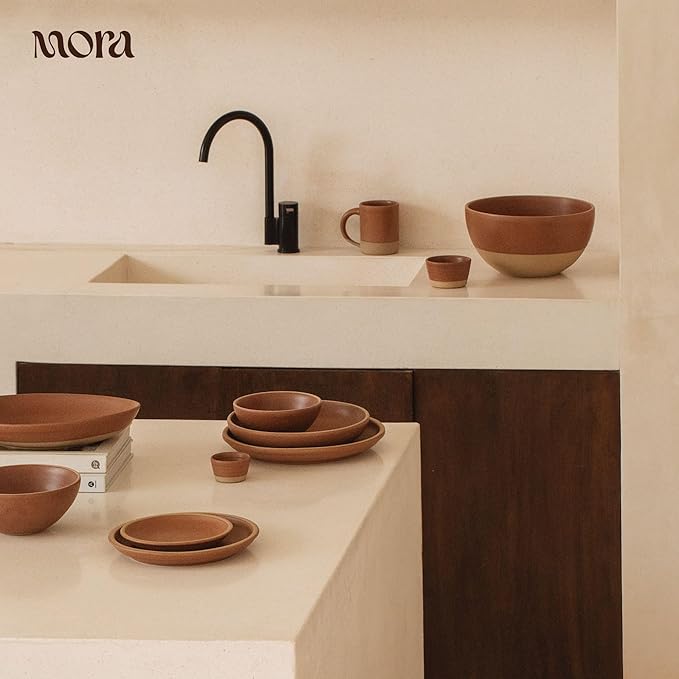MORA Small Bowls Set of 4 16oz Ceramic Pottery Dessert Bowls - Microwave Oven and Dishwasher Safe - Terracotta