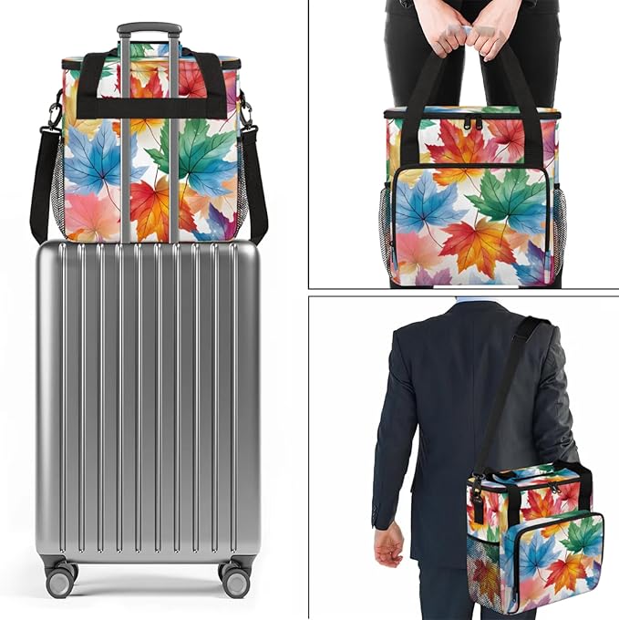 Colorful Maple Leaves Coffee Maker Travel Bag for Keurig K-Mini/K-Mini Plus Insulated Waterproof Tote with Pockets for K-Cup Portable Single-Serve Brewer Case
