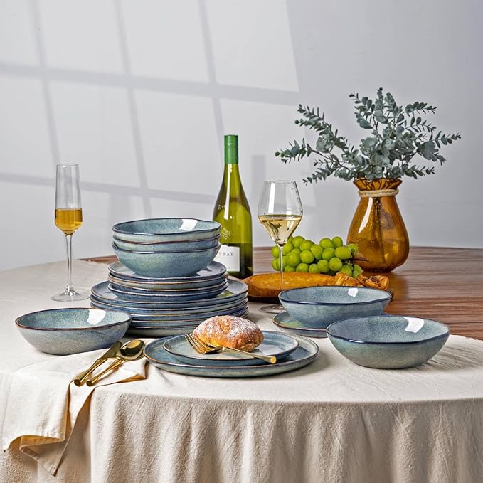 AmorArc Ceramic Dinnerware SetsHandmade Reactive Glaze Stoneware Plates and Bowls SetsHighly Scratch Resistant | Dishwasher &amp Microwave Safe Dishes SetService for 4 (12pc)