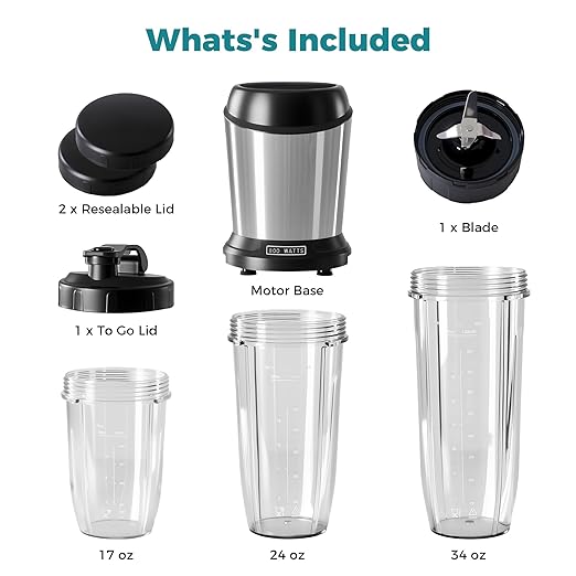 OLIXIS Smoothie Blender Personal Blenders for Kitchen with 16 24 34 oz BPA-Free Portable Cups Mini Smoothie Maker for Shakes Sauces Juice and Ice Crushing Silver