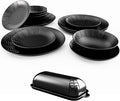 Spiderweb Dinnerware Set of 12 + Butter Dish Set - Gothic Kitchen Decor - Black Matte Porcelain with: 4 Dinner Plates 4 Salad Plates 4 Bowls 1 Butter dish with Lid - Halloween Gifts