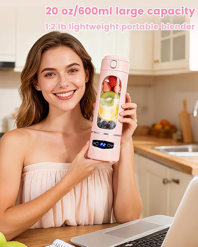 Personal Portable Blender - Smoothies &amp Shakes - 20Oz/600ml Large Capacity High Power Cordless Blender (Pink)