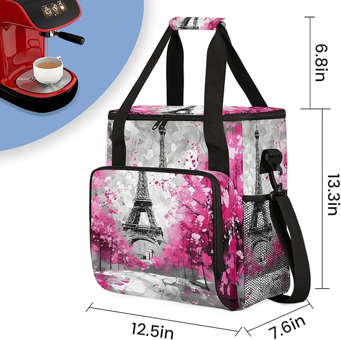 Paris Eiffel Tower Travel Coffee Maker Carrying Bag Large Organizer Storage Tote Bag Insulated Reusable Cooler Grocery Bags