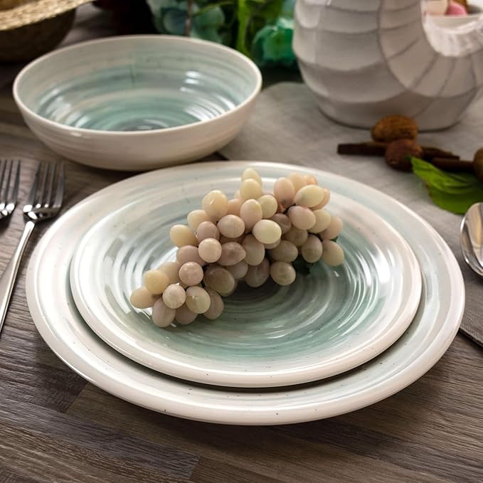 12 Piece Lightweight Melamine Dinnerware Set – Shatter-Resistant Dish Set for 4 with Plates and Bowls – Outdoor &amp Indoor Unbreakable Dinnerware (Light Blue)