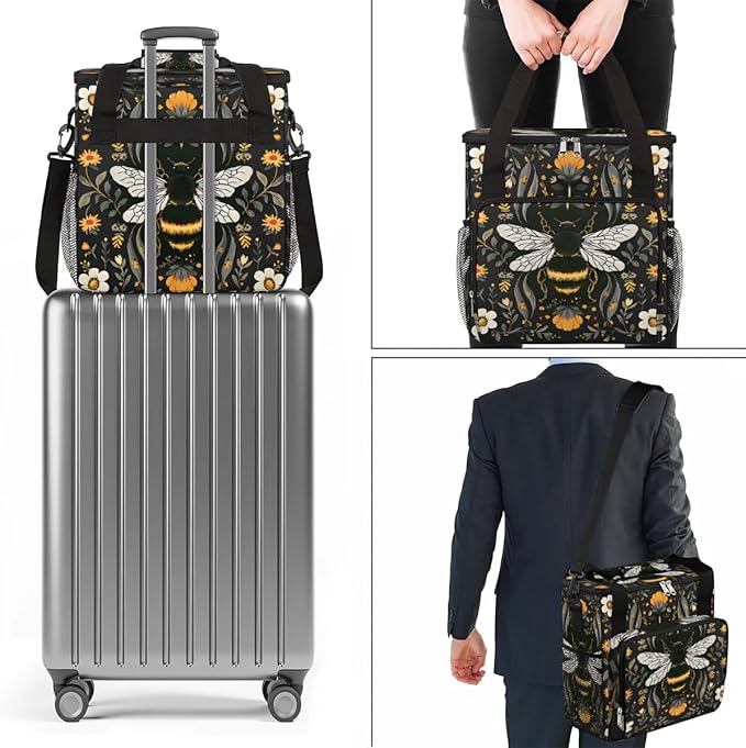 Bee Insect Flower Leaf Coffee Maker Carring Bag Travel Carrying Storage Tote Bag Compatible with Keurig K-Mini or K-Mini Plus Portable Single Serve Coffee Brewer Case with Pockets for K-cup Pods