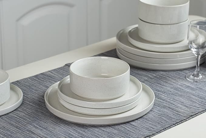 Famiware Nebula Plates and Bowls Sets + 3 Pcs Ocean Rectangular Serving Platter 15-Piece Dinnerware Sets for 4 White