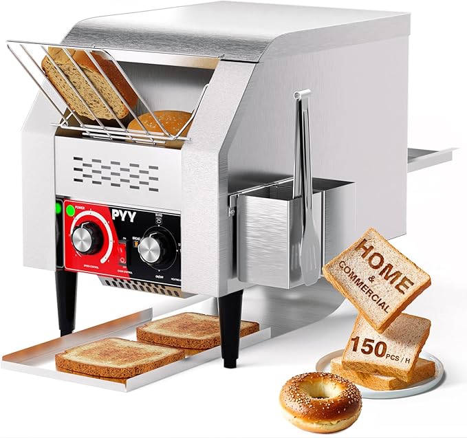 PYY Commercial Conveyor Toaster 150 Slices/Hour - Electric Conveyor Belt Toaster for Toast Bun Bagel Bread Heavy Duty Stainless Steel Toaster Oven for Restaurant Bakery Buffet Use