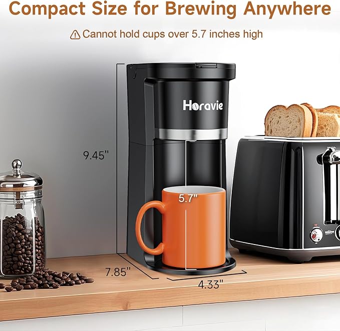 Small Single Serve Coffee Maker Fast Brew One Cup Coffee Machine for K Cup and Grounds 6 to 12 oz. Brew Sizes Capsule Coffee Machine with Descaling Reminder and Viewing Tank Black