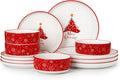 MALACASA Plates and Bowls Sets 12 Pieces Christmas Porcelain Dinnerware Set for 4 Ceramic Dishware Dishes Kitchen Dining Ware Set Microwave and Dishwasher Safe Series LUNA-Christmas Tree