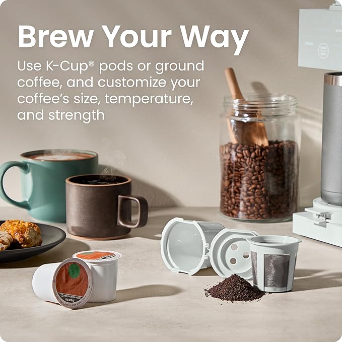 Chefman Caffeinator Single Serve Coffee Maker Brew Kcups &amp Grounds Drip Coffee Machine with Brew Strength Settings Iced Coffee Function 48 oz. Removable Water Reservoir