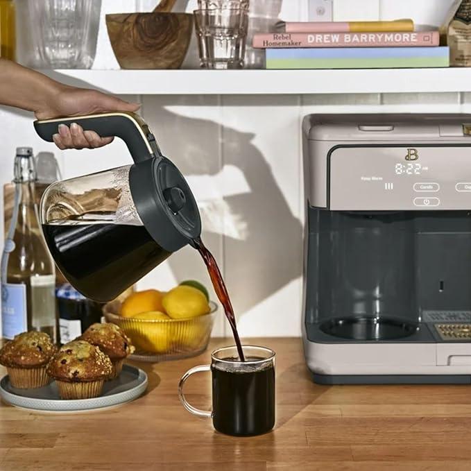 Multi-Brew Coffee Maker 12-Cup Carafe + Single-Serve Pods or Grounds Over Ice Touch Display by Drew Barrymoree. (Porcini Taupe)