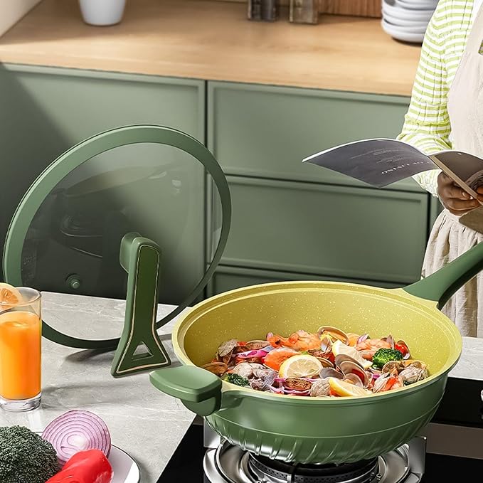 Pan Sets with Lid &amp Ladle Cooking Pots Nonstick Saucepans Cookware Set Small Kitchen Pot Induction Comptable Easy to Clean PFOA Free (Green)