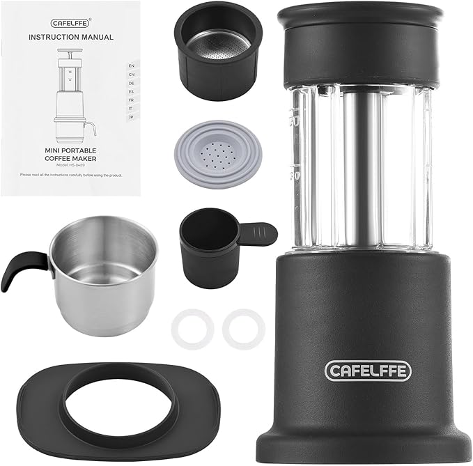 Handpressed Coffee Machine with 80ml Water Tank and 120ml Coffee Cup Grab and Go Companion for Outdoors Appreciators (Black)
