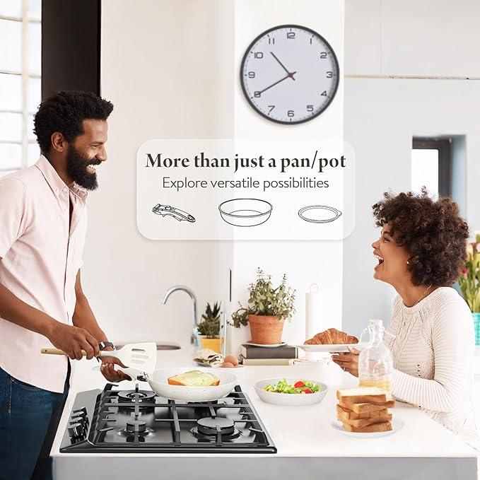 19 Pcs Pots and Pans Set Non Stick Ceramic Cookware Set with Removable Handles Non Toxic Induction Kitchen Cookware Sets RV CookwareDishwasher/Oven Safe PFAS/PTFE/PFOA Free Cream White