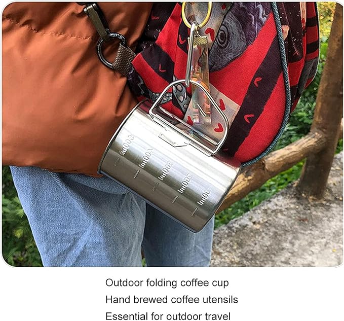 Stainless Steel Pour Over Coffee Maker Set Paperless Camping Coffee Maker with Foldable Filter and Travel Mug for Outdoor Office Use