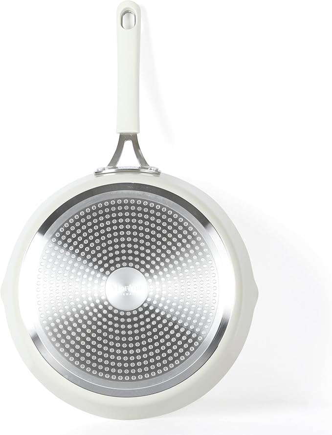 Martha Stewart Heathland 11 Inch Aluminum Fry Pan with Premium Ceramic Non-Stick Coating - Kitchen &amp Omelet Pan Linen White Induction Safe