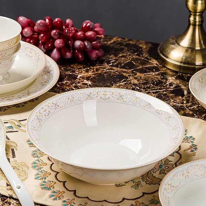 Ceramic Dinnerware Set Retro Style Beautiful Gold and White Porcelain Combination Set for Household Dinner Wedding Hotel