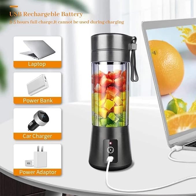 Portable juice Blender - 400mL USB Rechargeable Personal Smoothie Maker with 22000 RPM 304 Stainless Steel Blades Quiet Operation and Self-Cleaning Function