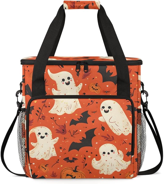 Spooky Ghosts Coffee Maker Carrying Bag Retro Ghosts Travel Storage Bag Compatible with K-Mini or K-Mini Plus Single Serve Coffee Brewer Carrying Case with Multiple Pockets &amp Shoulder Strap