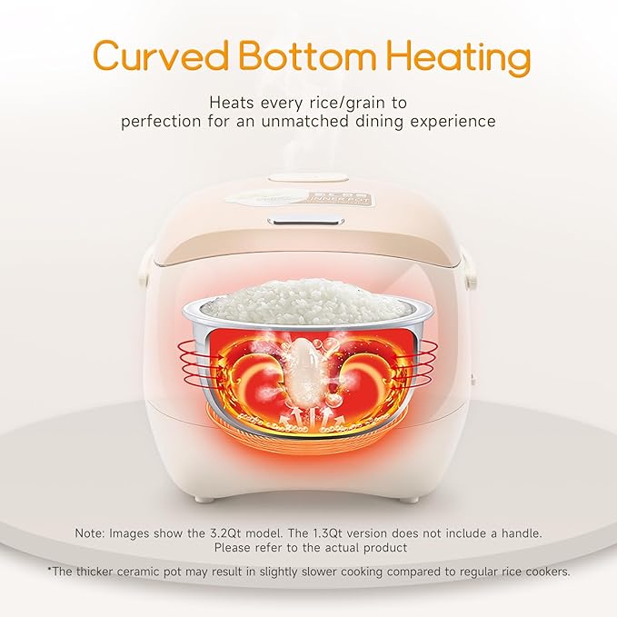 Joydeem Mini Ceramic Rice Cooker 2.5 Cups Uncooked Rice Cookers with Pure Ceramic Inner Pot Healthy &amp PFOA Free 1.2L/1.3 qt DFB-C120