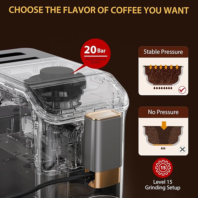 Premium Espresso Maker with Automatic Milk Frother - Super Automatic Espresso Machine 20 Bar Pressure 1350W Power Ideal Gift for Coffee Lovers Manual Espresso Machine Easy Cleanup