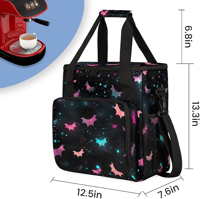 Gothic Bat Coffee Maker Carrying Bag Magical Bat Travel Storage Bag Compatible with K-Mini or K-Mini Plus Single Serve Coffee Brewer Carrying Case with Multiple Pockets &amp Shoulder Strap