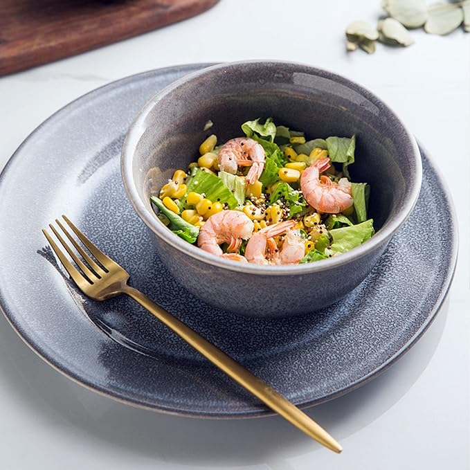 18 Piece Round Stoneware Dinnerware Sets Porcelain Dish Set Service for 4 Ceramic Dinner Plates Set Dishwasher and Microwave Safe Plates and Bowls Sets for 4 Great for Home