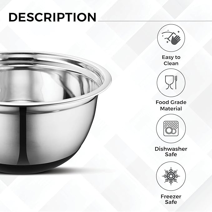 Avador Premium Stainless Steel Mixing Bowls with Lids Non-Slip Set of 5 Mixing Bowl Set with Silicone Base Space Saving Great for Cooking Baking Prepping (0.25qt 1qt 1.5qt 3qt 5qt)
