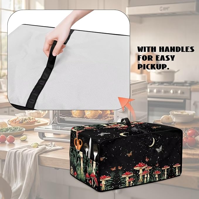 Toaster Oven Dust Cover with Accessory Pockets Neat Storage and Protection with Organizing Side Pockets for Kitchen Toaster Oven Appliances Decor Mushroom Moon