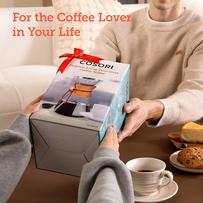 COSORI Pour Over Coffee Maker with Double Layer Stainless Steel Filter 8-Cup 34oz Drip Coffee Maker Coffee Dripper Brewer High Heat Resistant Carafe also for Camping Hiking